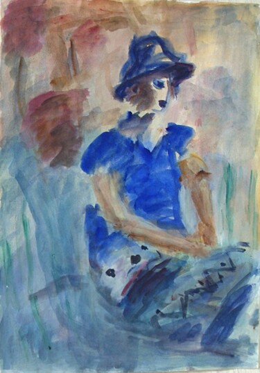 Painting titled "Woman in blue costu…" by Terushige Matsumoto, Original Artwork, Watercolor