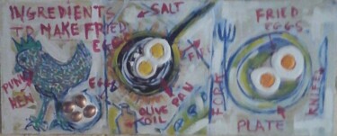 Malerei mit dem Titel "Receta hacer huevos…" von Tete Antoli, Original-Kunstwerk, Collagen Auf Holzplatte montiert