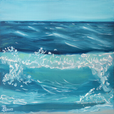 Painting titled "Sea" by Tetiana Bogdanova, Original Artwork, Oil Mounted on Wood Stretcher frame