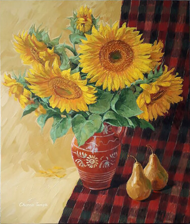Painting titled "Still life with sun…" by Tetiana Chorna, Original Artwork, Oil