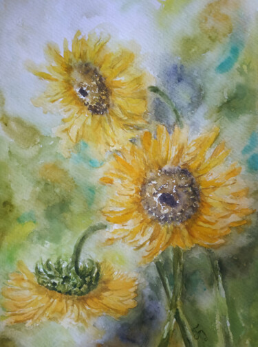 Painting titled "Sunflowers" by Tetiana Hladysh, Original Artwork, Watercolor