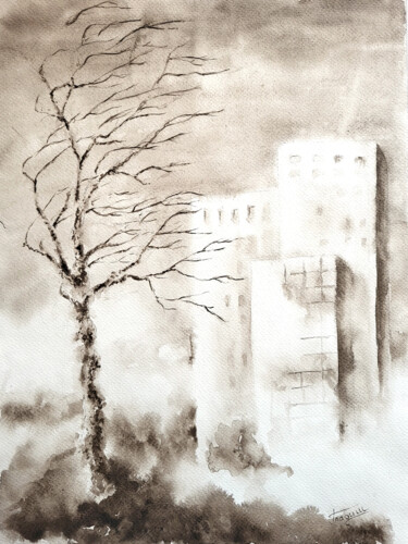 Ζωγραφική με τίτλο "Skyscrapers. Tree" από Тетяна Гладиш, Αυθεντικά έργα τέχνης, Ακουαρέλα