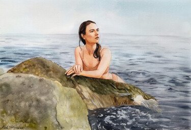 Malerei mit dem Titel "MERMAID" von Tetiana Koda, Original-Kunstwerk, Aquarell