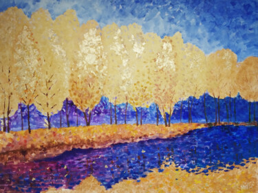 Peinture intitulée "Gold autumn" par Tetiana Kosenko, Œuvre d'art originale, Huile Monté sur Châssis en bois