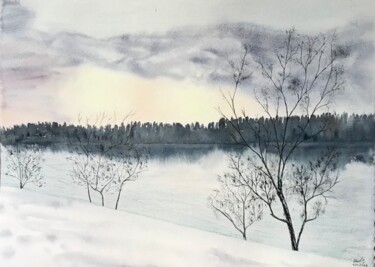 Картина под названием "Winter landscape" - Tetiana Kovalova, Подлинное произведение искусства, Акварель