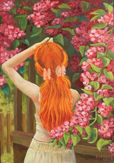 Painting titled "Redheaded girl" by Tetiana Kovtun, Original Artwork, Acrylic Mounted on Wood Stretcher frame
