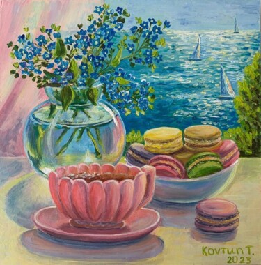 Painting titled "Flavored tea" by Tetiana Kovtun, Original Artwork, Acrylic Mounted on Wood Stretcher frame
