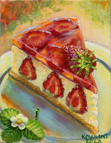Painting titled "Strawberry treat" by Tetiana Kovtun, Original Artwork, Acrylic Mounted on Wood Stretcher frame