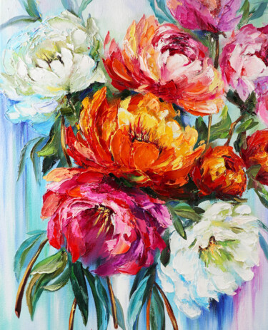 Pintura intitulada "Bouquet colorful pe…" por Tetiana Masliuk, Obras de arte originais, Óleo