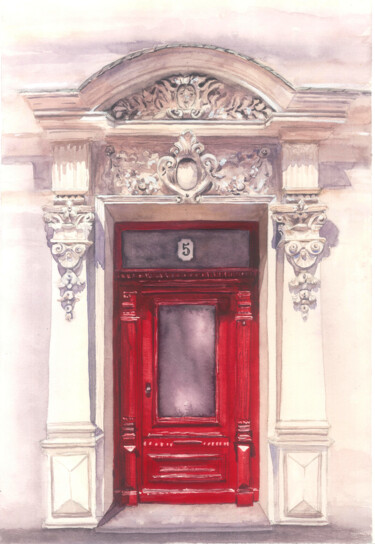 Pittura intitolato "Red door" da Tetiana Savchenko, Opera d'arte originale, Acquarello