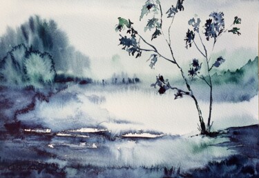 Painting titled "Couple, River Lands…" by Tetiana Sharanutsa, Original Artwork, Watercolor