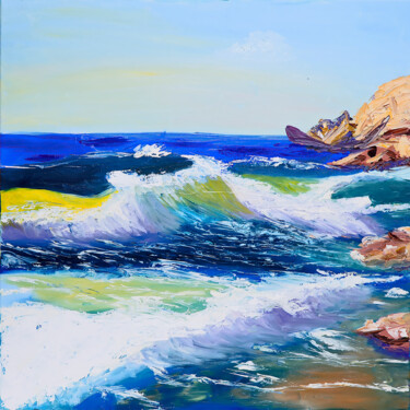 Painting titled "Waves Painting" by Tetiana Surshko (SurshkoArt), Original Artwork, Oil