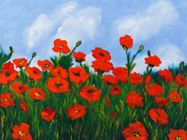 「Red flowers Painting」というタイトルの製版 Tetiana Surshko (SurshkoArt)によって, オリジナルのアートワーク, デジタルプリント