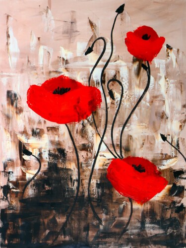 Gravures & estampes intitulée "Red poppies Painting" par Tetiana Surshko (SurshkoArt), Œuvre d'art originale, Impression num…