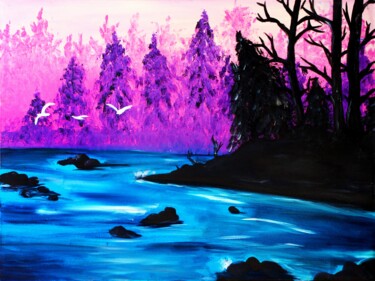 「Magical River in Pi…」というタイトルの絵画 Tetiana Surshko (SurshkoArt)によって, オリジナルのアートワーク, オイル