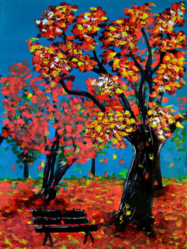 Obrazy i ryciny zatytułowany „Autumn tree Painting” autorstwa Tetiana Surshko (SurshkoArt), Oryginalna praca, Cyfrowy wydruk