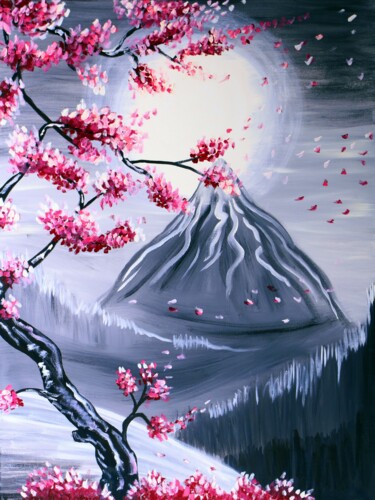 「Sakura Oil Painting」というタイトルの製版 Tetiana Surshko (SurshkoArt)によって, オリジナルのアートワーク, デジタルプリント
