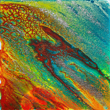 Painting titled "Green abstract fluid" by Tetiana Surshko (SurshkoArt), Original Artwork, Acrylic