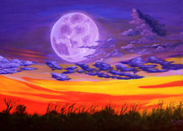 Pintura intitulada ""Purple Moon"" por Tetiana Teresh, Obras de arte originais, Acrílico