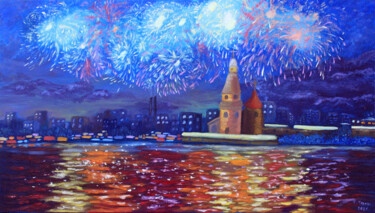 Pittura intitolato "A Firework" da Tetiana Teresh, Opera d'arte originale, Olio