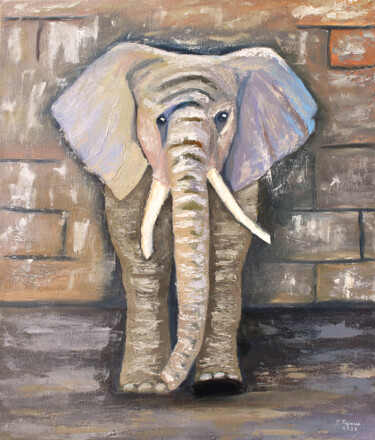 Painting titled "An elephant" by Tetiana Teresh, Original Artwork, Oil