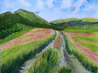 Painting titled ""The road to the fe…" by Tetiana Teresh, Original Artwork, Watercolor