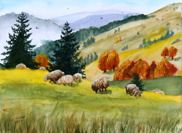 Pintura titulada ""Autumn in Carpathi…" por Tetiana Teresh, Obra de arte original, Acuarela