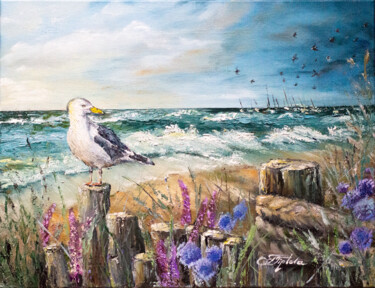 Painting titled ""THE SEAGULL BY THE…" by Tetiana Tiplova, Original Artwork, Oil