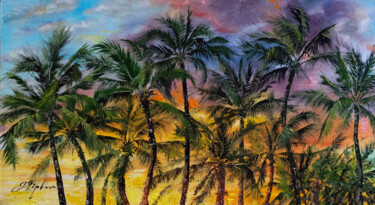 Malerei mit dem Titel ""PALM TREES"" von Tetiana Tiplova, Original-Kunstwerk, Öl