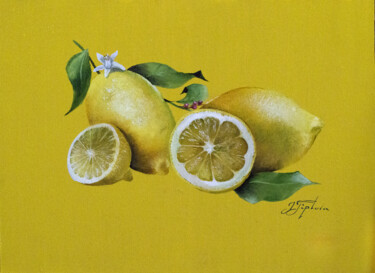 Schilderij getiteld ""LEMONS ON YELLOW B…" door Tetiana Tiplova, Origineel Kunstwerk, Olie