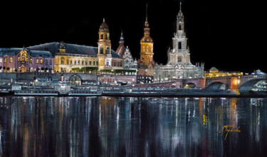 Pittura intitolato ""Night Dresden. Ger…" da Tetiana Tiplova, Opera d'arte originale, Olio