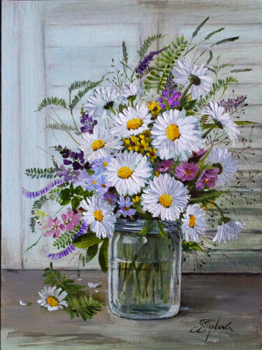 Painting titled ""DAISIES"" by Tetiana Tiplova, Original Artwork, Oil
