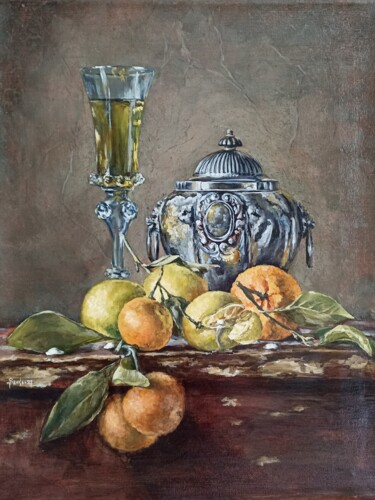 Painting titled "Still life with a g…" by Tetyana Donets, Original Artwork, Oil Mounted on Wood Stretcher frame