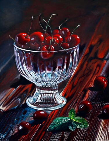 제목이 "Velvet Cherries in…"인 미술작품 Tetyana Hamilton로, 원작, 기름 나무 들것 프레임에 장착됨