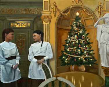 Painting titled "Pushkin Caffe 2" by Tudor Gafton, Original Artwork, Oil Mounted on Wood Stretcher frame