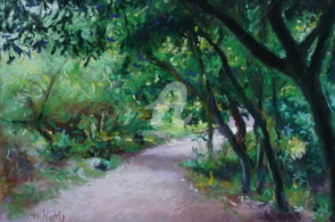 Dessin intitulée "Sentier forestier a…" par Th. Hutin, Œuvre d'art originale, Pastel