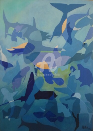 Malerei mit dem Titel "symphonie-marine" von Th. Hutin, Original-Kunstwerk, Acryl