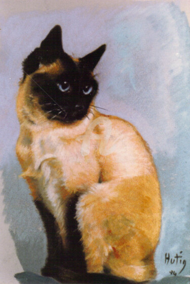 "beau chat" başlıklı Resim Th. Hutin tarafından, Orijinal sanat, Pastel