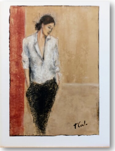 Rysunek zatytułowany „Léa silhouette” autorstwa Thalie Cardo, Oryginalna praca, Pastel Zamontowany na Karton