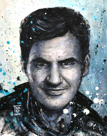 Painting titled "Roger Federer" by Thao, Original Artwork, Acrylic