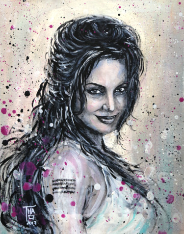 Painting titled "Angelina Jolie" by Thao, Original Artwork, Acrylic