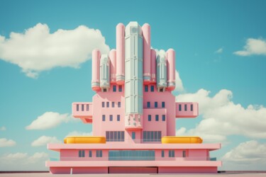 Arts numériques intitulée "Pink Facade E" par Thapsus, Œuvre d'art originale, Image générée par l'IA