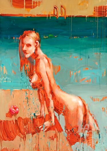 Painting titled "Pool Eve 05" by Thekairos, Original Artwork, Oil