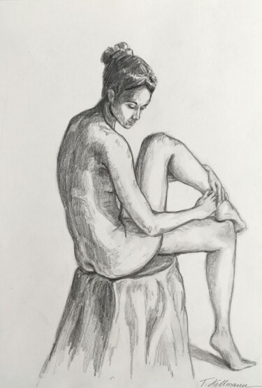 Peinture intitulée "Nude portrait 01/23" par Thekla Kellmann, Œuvre d'art originale, Crayon
