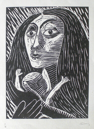 Printmaking titled "MATERNIDADE" by Thelmo Silveira, Original Artwork, Xylography