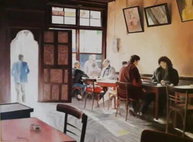 Malarstwo zatytułowany „Coffee shop” autorstwa Θεοδωροσ Μαρκοπουλοσ, Oryginalna praca, Olej
