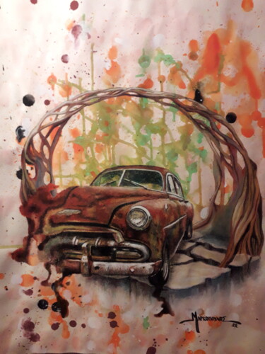 Painting titled "Melting chevy." by Theodoros Markopoulos, Original Artwork, Pastel