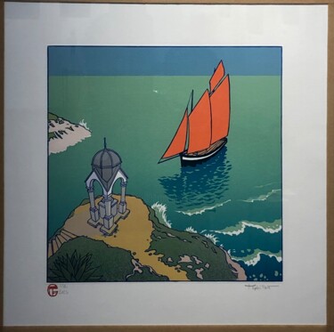 Gravures & estampes intitulée "Dahouet" par Théophile Gaillot, Œuvre d'art originale, Linogravures Monté sur Panneau de bois
