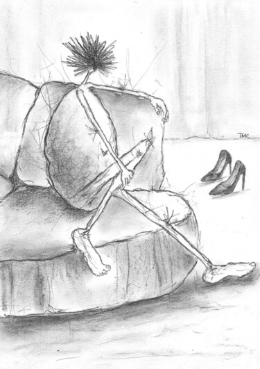 Drawing titled "Cendrillon avait de…" by Thérèse Marie Cardon (TMC), Original Artwork, Graphite