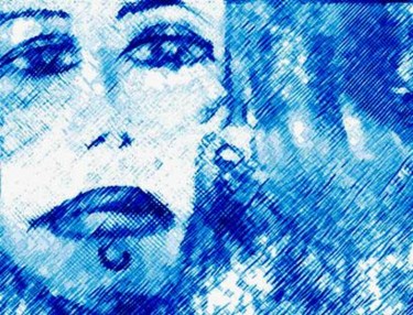 Peinture intitulée "femme chauve bleue" par Frederic Therisod, Œuvre d'art originale